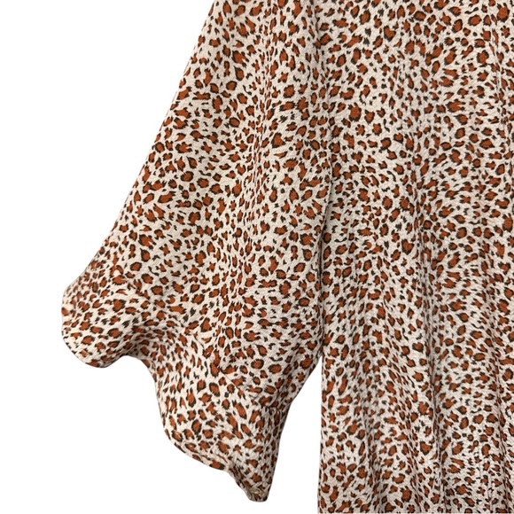 Kirundo Leopard Tan Brown Print Tiered Dress Tie Neck Short Sleeve Size M - Picture 5 of 7